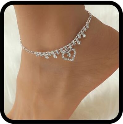 Zoestar Cavigliera in cristallo Boho Silver Heart Caviglia Bracciali strass Forever Foot Chain Gioielli per donne e ragazze