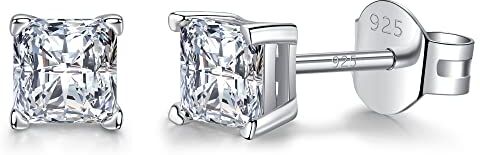 LUCKMORA Orecchini Punto Luce Argento 925 Brillantini Sterlina Anallergici Zirconi Simulato Diamante Brillantino per Donna Uomo Ipoallergenico (Princess Cut 4mm)