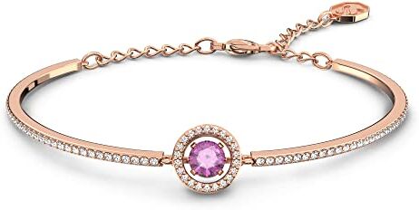 Swarovski Sparkling Dance Bracciale Rigido, Placcato in Tonalità Oro Rosa, con Pietra Centrale a Taglio Tondo e Pavé di Cristalli Bianchi, Viola