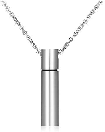 Jovivi Collana in acciaio inox con ciondolo cilindrico a forma di urna, unisex, idea regalo e Acciaio inossidabile, colore: argento