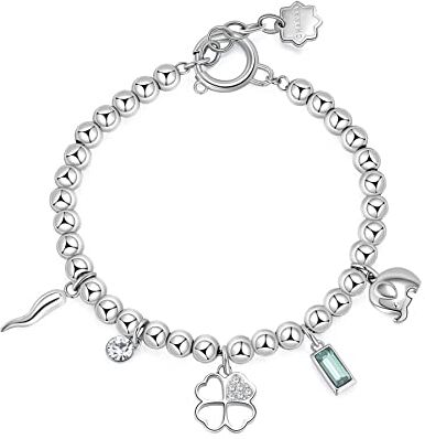 Brosway Bracciale Donna In Acciaio Con Simbolo Cornetto/elefante/quadrifoglio, Bracciale Donna Collezione Chakra