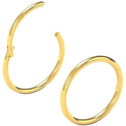 Body CAC Oro 2 Pezzi-1.2mm×9mm Naso Orecchini Acciaio Cerchietti Chirurgici, Hinged Segment Anello Finto Nostril Septum Piercing Trago per Donne