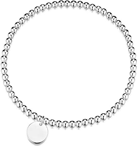 MATERIA by Matthias Wagner Bracciale elasticizzato in argento 925 con ciondolo a sfera elastico con incisione rotonda, 16 5 cm, Argento sterling