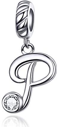 LaMenars Ciondolo con Lettera Dell'alfabeto in Argento Sterling 925 Charm Bead con A alla Z Pendente con Zirconia Cubica Compatibile con Pandora e Europei Bracciale Collane da Donna (Letter P)