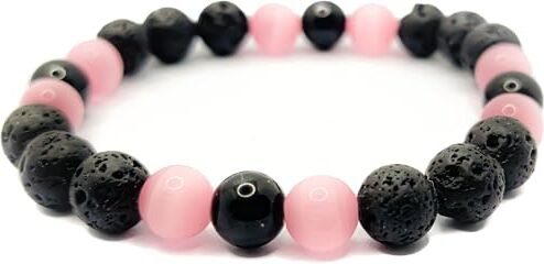 SPILLOX Bracciale Trio Uomo Donna Elastico Da Vere Pietre Preziose Naturali Da 8mm Reiki Idea Regalo Primavera Originale Diffusore Di Energia Guarigione Equilibrio (TRIO OCCHIO DI GATTO ROSA)