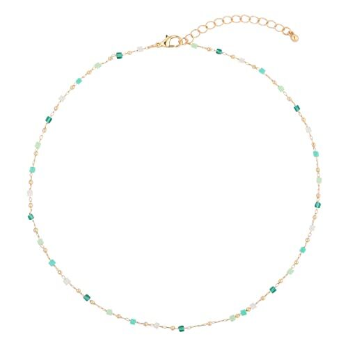 KINBOM Collana Bohémien, Collana Estiva con Perline Beaded Necklace Cubico Verde Estetico Collana di Cristallo Gioielli da Spiaggia Accessorio per Feste di Ballo per Adolescenti Ragazze Donne