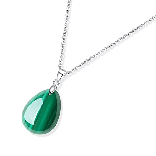 GAVU Collana da Donna in Argento Placcato Rodio con Ciondolo Goccia di Malachite