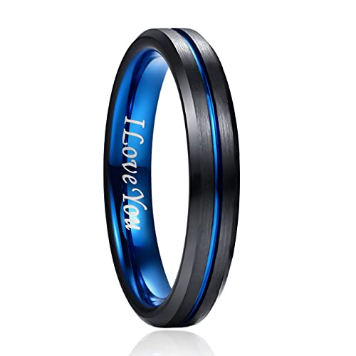 NUNCAD 4mm Anello in Tungsteno Nero + Blu con Scanalatura Centrale Blu Comodo Lucido per Uomo Donna Fidanzamento Matrimonio Quotidiano Taglia Taglia 17