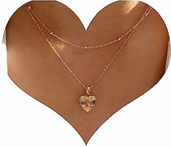 Cimenexe Collana Con Ciondolo A Forma Di Cuore A Strati Bohémien Collana A Girocollo A Forma Di Cuore Intagliato Collana A Catena Station Box Gioielli Per Donne E Ragazze Regali