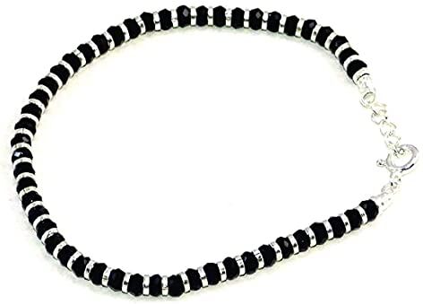 Generic Braccialetto Nazariya in argento Sterling 925 con cristalli neri in argento puro 925 per ragazzi, donne e ragazze (16,25 cm)