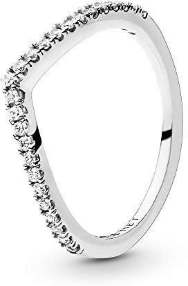 PANDORA Sparkling Wishbone Sterling Silver Ring with Clear Cubic Zirconia, 60