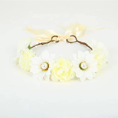 DABIN Ragazza sposa con fiore rosa Perla finta Tiara Ghirlanda Fascia da sposa Testa da sposa con gioielli per capelli