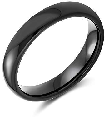 Bling Jewelry Semplice Semplice Cupola Nera Coppie Titanio Wedding Band Anello Per Gli Uomini Per Le Donne Comfort Fit 4Mm