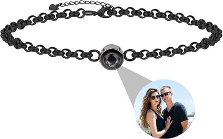 Godchoices Bracciale con foto personalizzato, braccialetto con foto a cerchio personalizzato, braccialetto per proiezione fotografica con immagine all'interno, regali fotografici personalizzati per donne/uomini