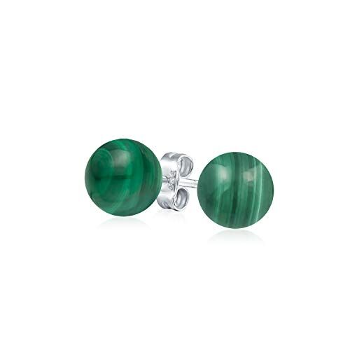 Bling Jewelry Semplici Orecchini A Perno A Sfera Rotonda In Malachite Verde Pietra Preziosa Per Donne Argento Sterling .925 6MM