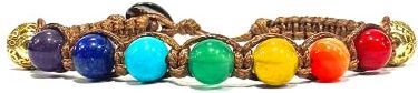 Samsara Bracciale Tibetano Buddista 7 CHAKRA Orgonico shamballa con sette pietre diverse Filo in cotone cerato di alta qualità (MARRONE)