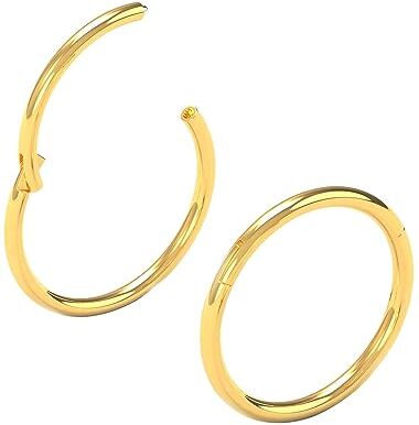 Body CAC Oro 2 Pezzi-1.2mm×8mm Sottili Naso Orecchini Acciaio Cerchietti Chirurgici, Piercing Naso Anello Ipoallergenico Finto Nostril Trago per Donne