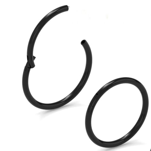 Body CAC 2 Pezzi-0.8mm×10mm Naso Orecchini Acciaio Cerchietti Chirurgici, Hinged Segment Anello Finto Nostril Septum Piercing Trago per Donne Nero