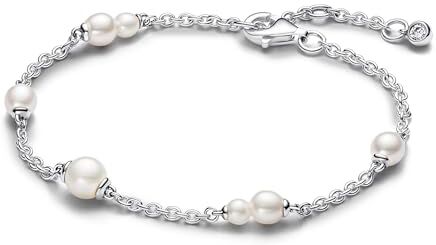 PANDORA Bracciale da donna in argento con perle coltivate d'acqua dolce 593172C01, 18 cm, Argento sterling, Zirconia cubica