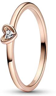 PANDORA Anello Moments con cuore Radiant placcato in oro rosa 14 k con zirconi cubici trasparenti, 60