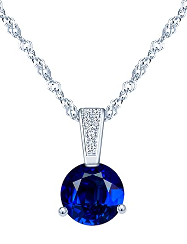 INFINIONLY Collana diamanti da donna ragazza, Collana in argento 925, Collana solitario 3 griffe, Ciondolo con zirconi lucidi, 0.8cm gemma, Processo di taglio perfetto, 45cm Catena, blu