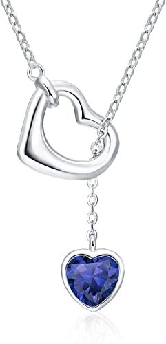 Qings Collana Cuore Donna Argento 925 Zaffiro Collana Ciondolo a Cuore Pietra Portafortuna Settembre Birthstone con Zirconia Brillante Natale Compleanno Gioielli Regalo per Ragazze Madre Figlia