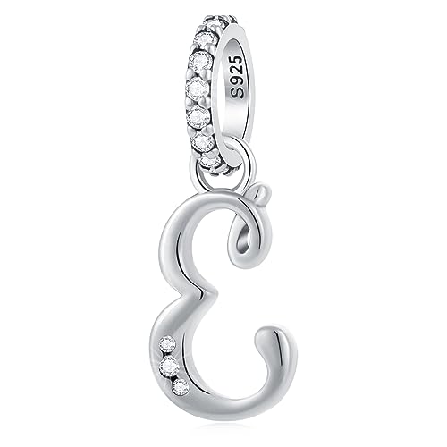 GLOWDAS Lettera E Charms Alfabeto Ciondolo, 925 Argento Sterling Iniziale e Ciondoli Perlina CZ Fit Pandora Aperto Personalizzato Nome Braccialetto con Letra, Regali per Esposa/Fidanzamento/Pasqua