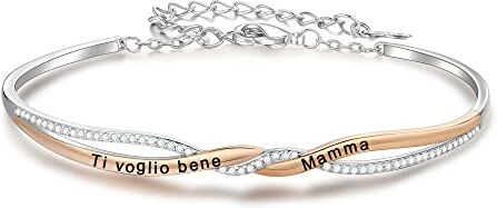 ULOMEOO Bracciale Donna Inciso Ti voglio bene Mamma Metallo Gioielli Braccialetto Infinito con Cristallo Regalo Natale Festa della Madre Compleanno