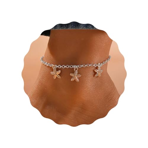 JUSTUSNX Cavigliera regolabile in argento con ciondolo a forma di stella marina, braccialetto alla caviglia, per donne e ragazze