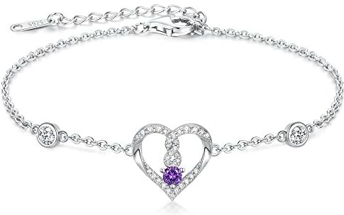 LOUISA SECRET Bracciale Donna Cuore Amore Per Ragazze Argento 925 Con Pietra Di Nascita Zirconia Bracciali Gioielli Regalo Natale Compleanno Festa Della Mamma Per Moglie Amiche Amica (Argento-02de)