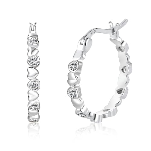 Ash Orecchini a cerchio in argento Sterling 925, Orecchini Cerchio Argento per Donna, Orecchini a Cerchio Grandi con Zirconi Scintillanti, Cubic Zirconia Huggie Carino cuore earrings Ipoallergenico