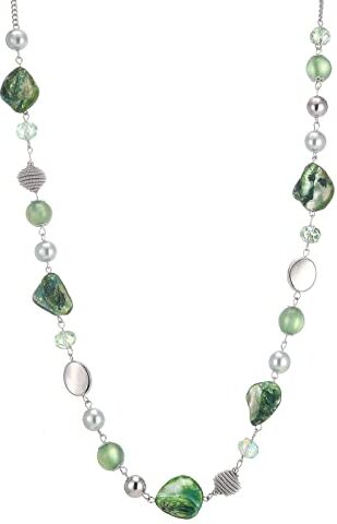 FULU AUTUMN Collana da Donna in Argento con Perline Lunghe Collana di Metallo Bohémien Conchiglia Donna Regali Compleanno(Verde)