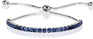 ZAVANA Bracciale Argento Regolabile da Donna e Ragazza, con Zirconi Cubici Blu, Bracciali da Donna con Pietre con Chiusura Regolabile con Perline, Braccialetti Sottili con Pietre Blu Zaffiro