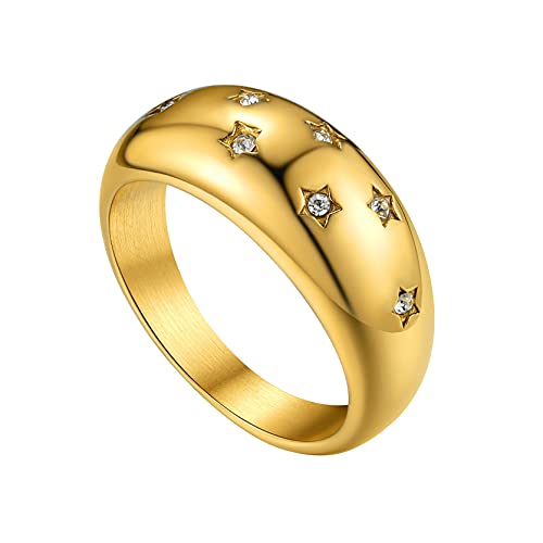 GOLDCHIC JEWELRY Anello Oro Donna Anello Sigillo Cubica Zirconia Anello Oro Acciaio Inossidabile Uomo Donna, Taglia 24,75