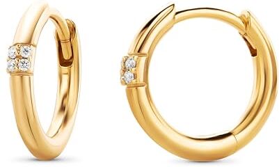 MIORE Orecchini Donna Argento Placcati Oro Giallo 18KT, Orecchino cerchio in Argento 925 e Zirconi Brillanti. Orecchino Classico a Lobo anallergico.