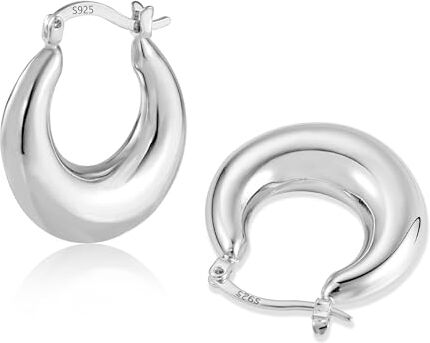 Ash Orecchini a cerchio in argento Sterling 925, Orecchini a Cerchio Aperti Rotondi, orecchini vintage ipoallergenici a cerchi spessi in argento dorato, graziosi orecchini alla moda earrings