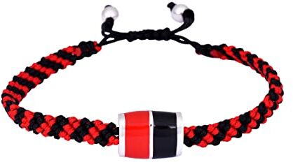 Italyanissimo Bracciale per tifosi in macramè e Argento 925 rodiato oro bianco con smalti. Rosso nero stile milan. (Taglia S) 16-17 18 cm