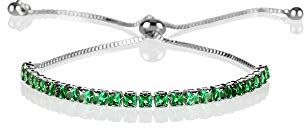 ZAVANA Bracciale Argento Regolabile da Donna e Ragazza, con Zirconi Cubici Verdi, Bracciali da Donna con Pietre con Chiusura Regolabile con Perline, Braccialetti Sottili con Pietre Verde Smeraldo