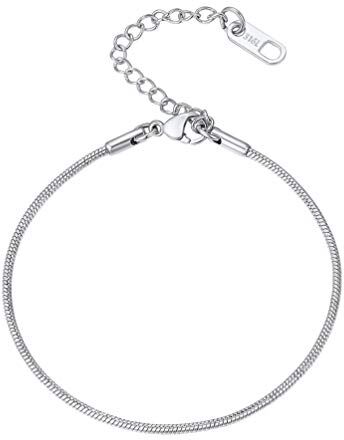 PROSTEEL Bracciale Donna Uomo Braccialetto Semplice a Catena Osso Serpente Sottile Lunghezza Regolabile 15 20 cm, Acciaio Inox, Argento, Larghezza 1,5 mm (con Confezione)