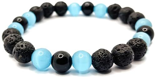 SPILLOX Bracciale Trio Uomo Donna Elastico Da Vere Pietre Preziose Naturali Da 8mm Reiki Idea Regalo Primavera Originale Diffusore Di Energia Guarigione Equilibrio (TRIO OCCHIO DI GATTO AZZURRO)