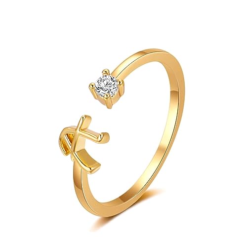 FPEAOB Anello da donna in oro con lettera regolabile, anello da donna, anello aperto, lettera A-Z, anello con nome, bigiotteria, anello da donna, minimalista, impilabile, regalo per donne, Bußgeld, carta,