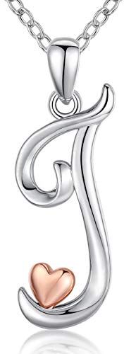 CELESTIA Collana con Iniziale Lettera J Alfabeto e Cuore Ciondolo Gioielli Donna Argento Sterling 925 e Oro Rosa Regalo per Donne Ragazza Compleanno