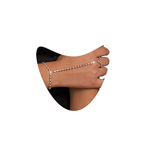 Atentuyi Strass Dito Anello Bracciale Oro Cz Mano Imbracatura Mano Catena Cz Dito Catena Boho Schiavo Bracciale Strass Bracciale Gioielli Accessori Matrimonio Per Donne E Ragazze