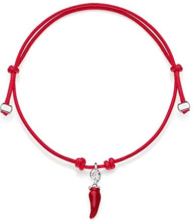 DOP Gioielli Gioielli DOP Mini Bracciale con Mini Ciondolo Peperoncino Bracciale in cotone cerato con Charm in Argento 925 Mini Ciondolo con Smalto Antigraffio Fatto a mano in Italia Garanzia 2 anni