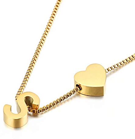 Qings Collana Con Pendente Iniziale in Oro, Ciondolo Squisito Lettera A-Z Personalizzato Gioielli Femminili Minimalisti Collana Con Lettere S