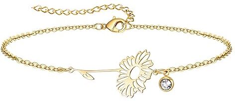 YeGieonr Bracciale Donna Oro, Bracciali con Fiori Pietra Portafortuna in Acciaio Inossidabile Placcato Oro 18K, Personalizzati Regalo Compleanno per Donna e Ragazze