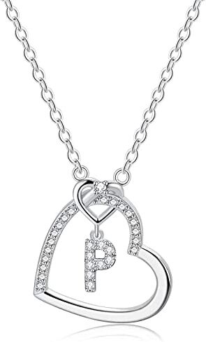 LIHELEI Collana Donna Argento, S925 Argento 26 Lettera Maiuscola Con Zirconi Collana a Cuore per Fidanzata Compleanno San Valentino Natale Anniversario Festa Della Mamma Gioielli Donna Regalo P