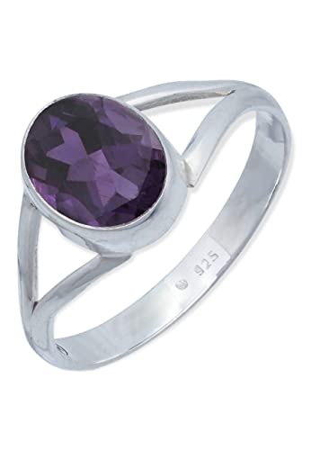 mantraroma Anello argento 925 con pietre preziose ametista pietra viola argento sterling da donna in vero argento ()