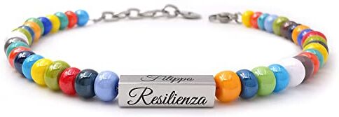 ALMENDRA Bracciale da uomo personalizzato con incisione perle braccialetto colorato moda regolabile perline palline pietre ragazzo personalizzabile regalo nome inciso scritta (Vetro multicolore)