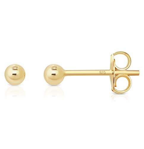 DTPsilver ® Orecchini Donna Argento 925 Piccoli Orecchini Oro Placcato Orecchini a Pallina Argento 925 Orecchini a Sfera Piccoli Placcati Oro Giallo Diametro 3 mm